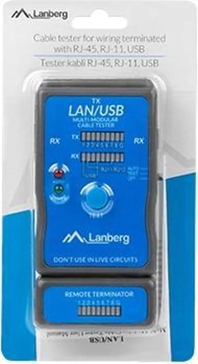 Lanberg RJ45/RJ11/USB Kabeltester - Transparant - afbeelding 5 van 5