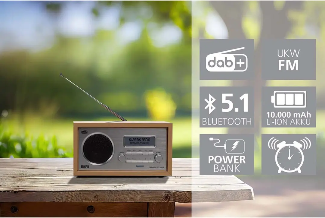 Imperial Dabman 30 DAB+/FM Radio - Bluetooth Powerbank - Hout - afbeelding 5 van 6