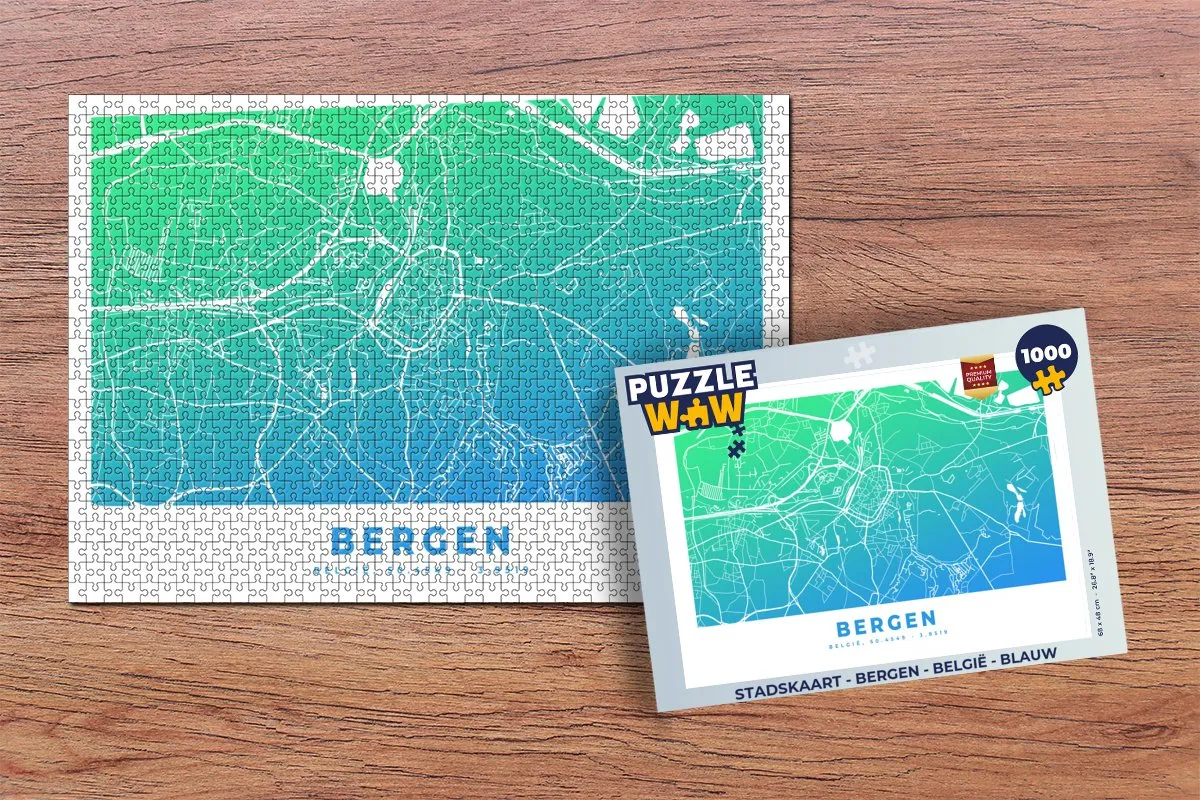 PuzzleWow Stadskaart Bergen België Puzzel 1000 Stuks - Multicolor
