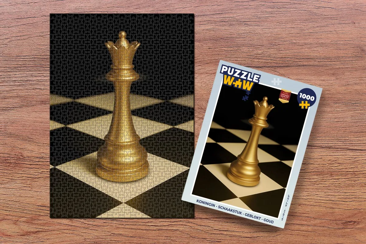 PuzzleWow Schaakstuk Koningin Legpuzzel 1000 Stuks - Goud