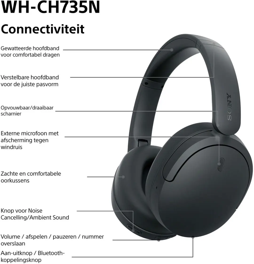 Sony WH-CH735N Noise Cancelling Koptelefoon - Zwart - afbeelding 4 van 6