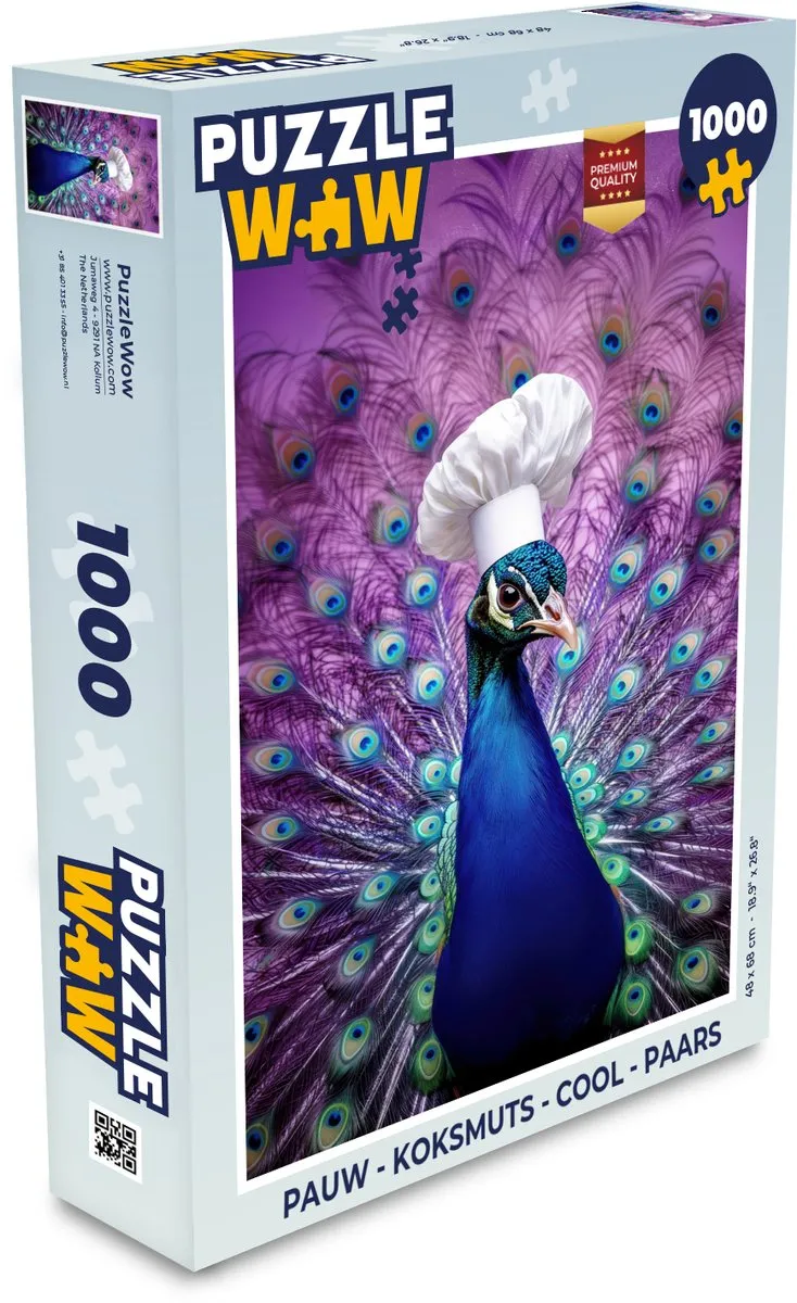 PuzzleWow Koksmuts Pauw Legpuzzel 1000 Stuks
