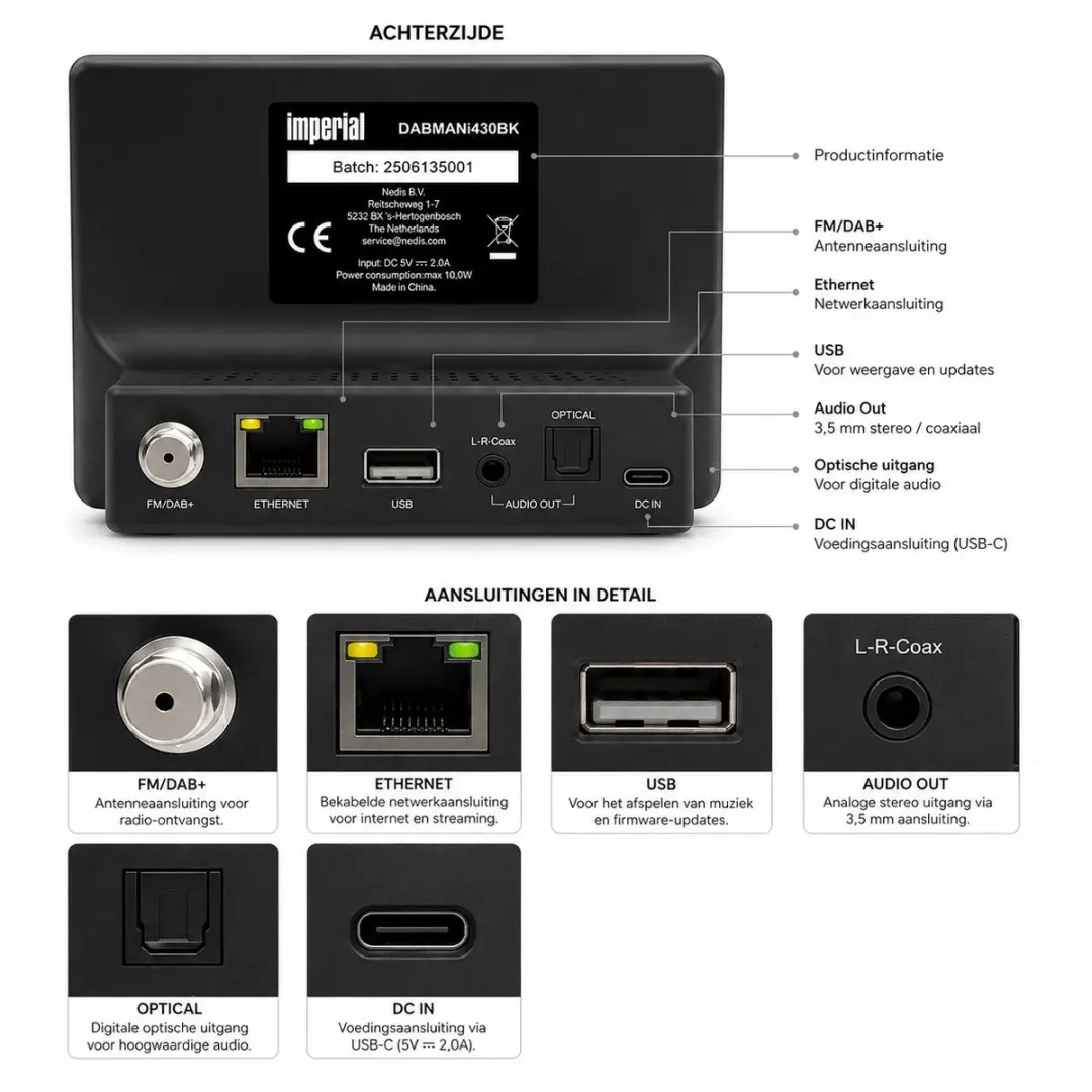 Imperial DABMAN i430BK Internetradio - DAB+/FM - WiFi & LAN - Bluetooth - Zwart - afbeelding 6 van 6