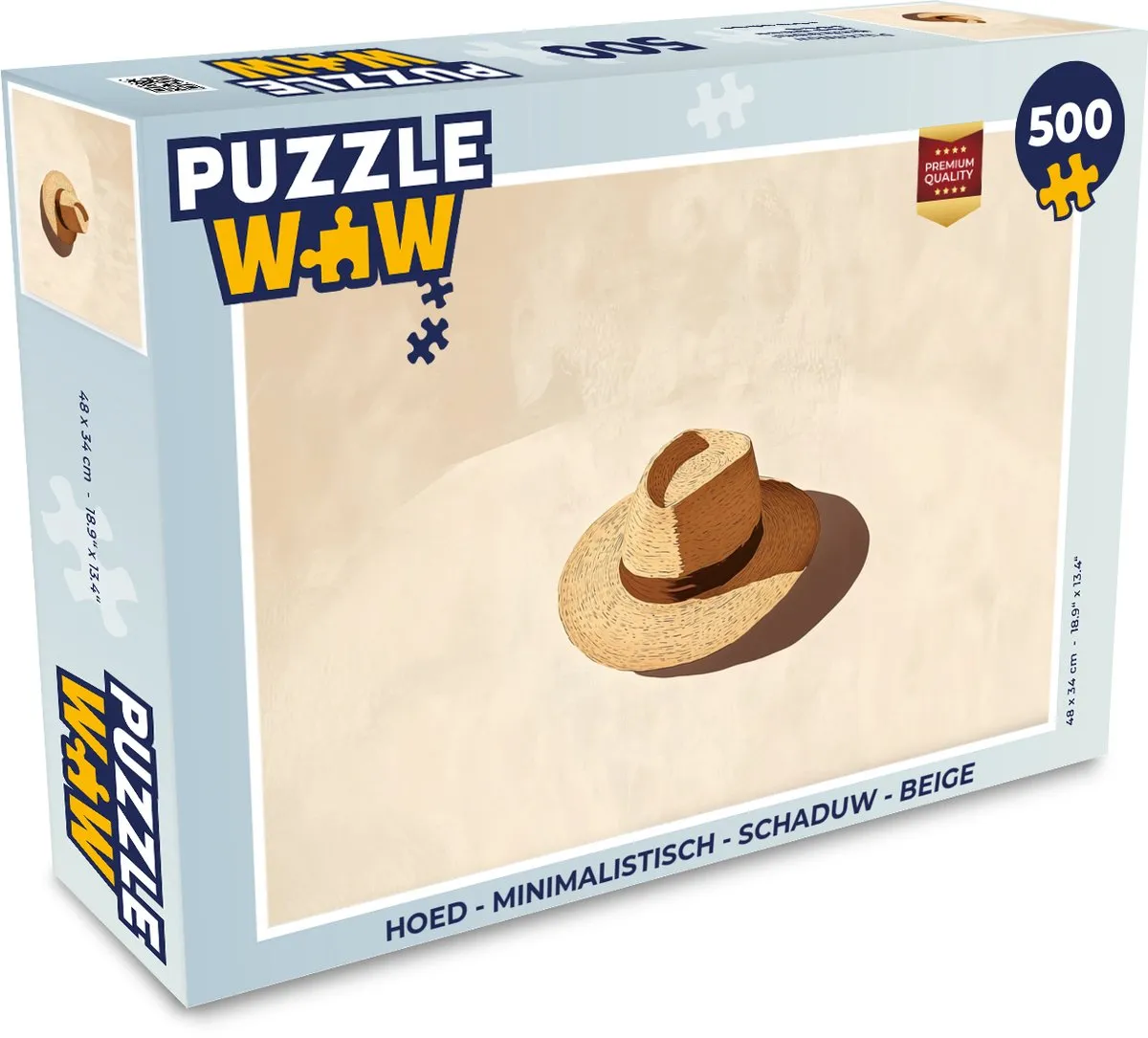 PuzzleWow Minimalistisch Schaduw Hoed Puzzel 500 Stuks - Beige