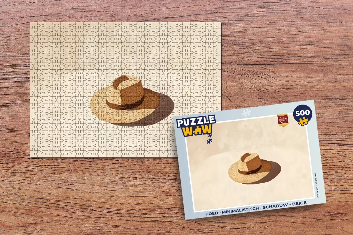 PuzzleWow Minimalistisch Schaduw Hoed Puzzel 500 Stuks - Beige