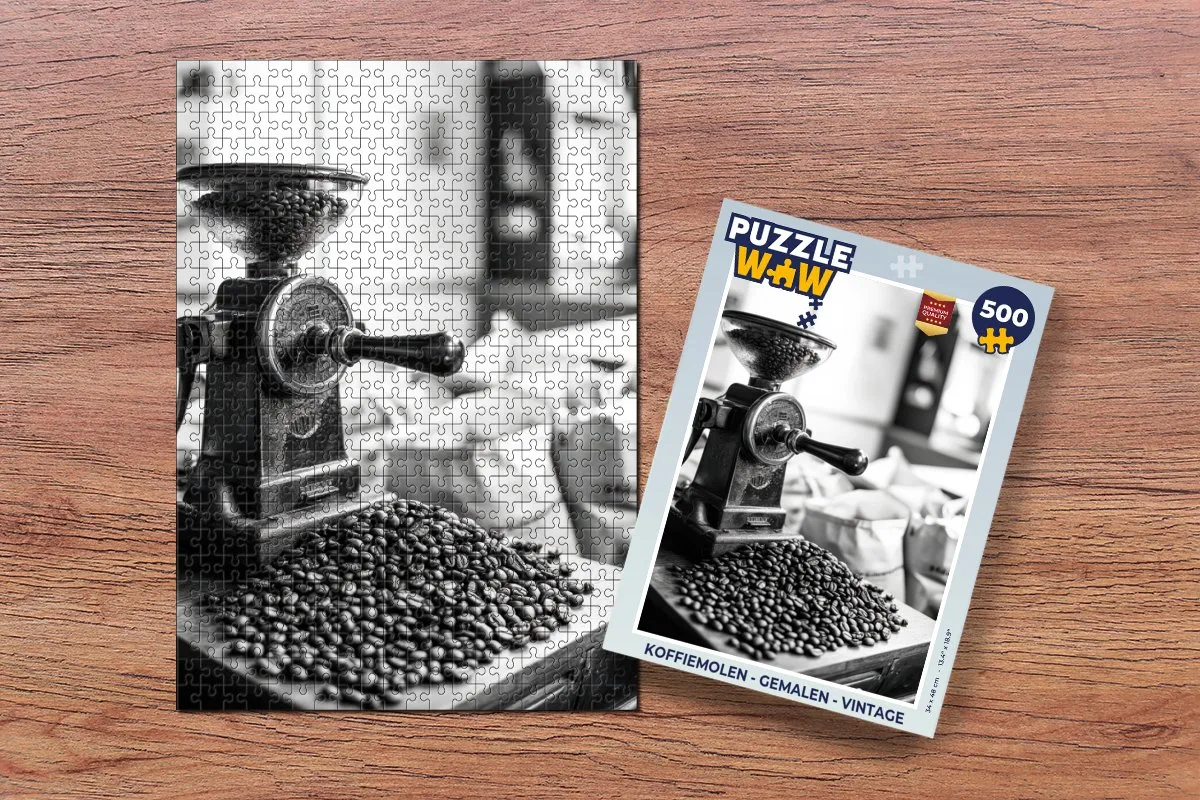 PuzzleWow Koffiemolen Puzzel 500 Stuks - Vintage - Zwart/Wit