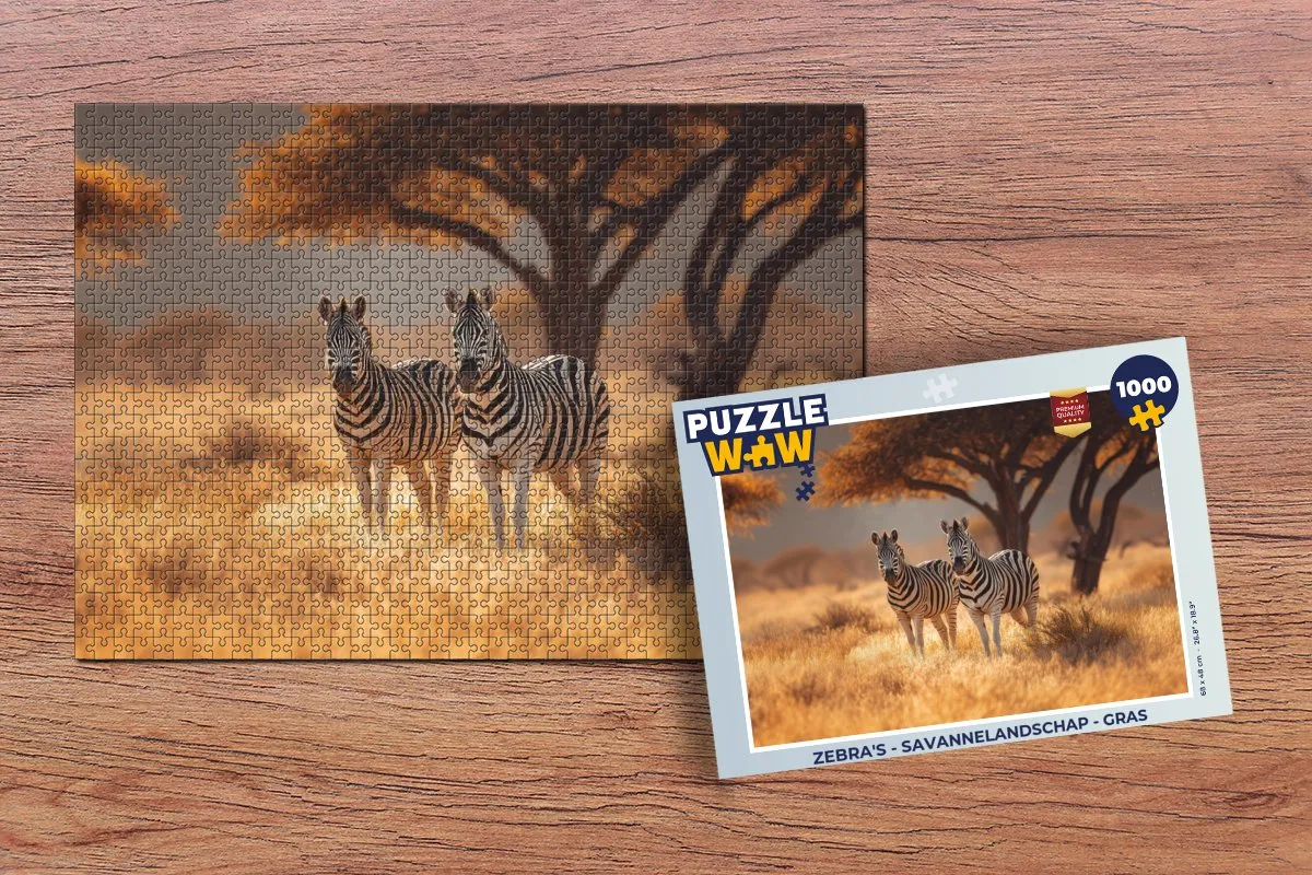 PuzzleWow Zebra's Savannelandschap Gras Puzzel - 1000 Stuks