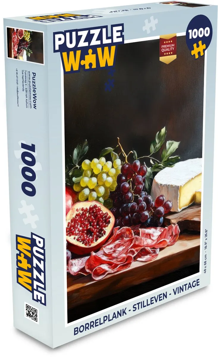 PuzzleWow Stilleven Vintage Legpuzzel 1000 Stuks - Fruitplank