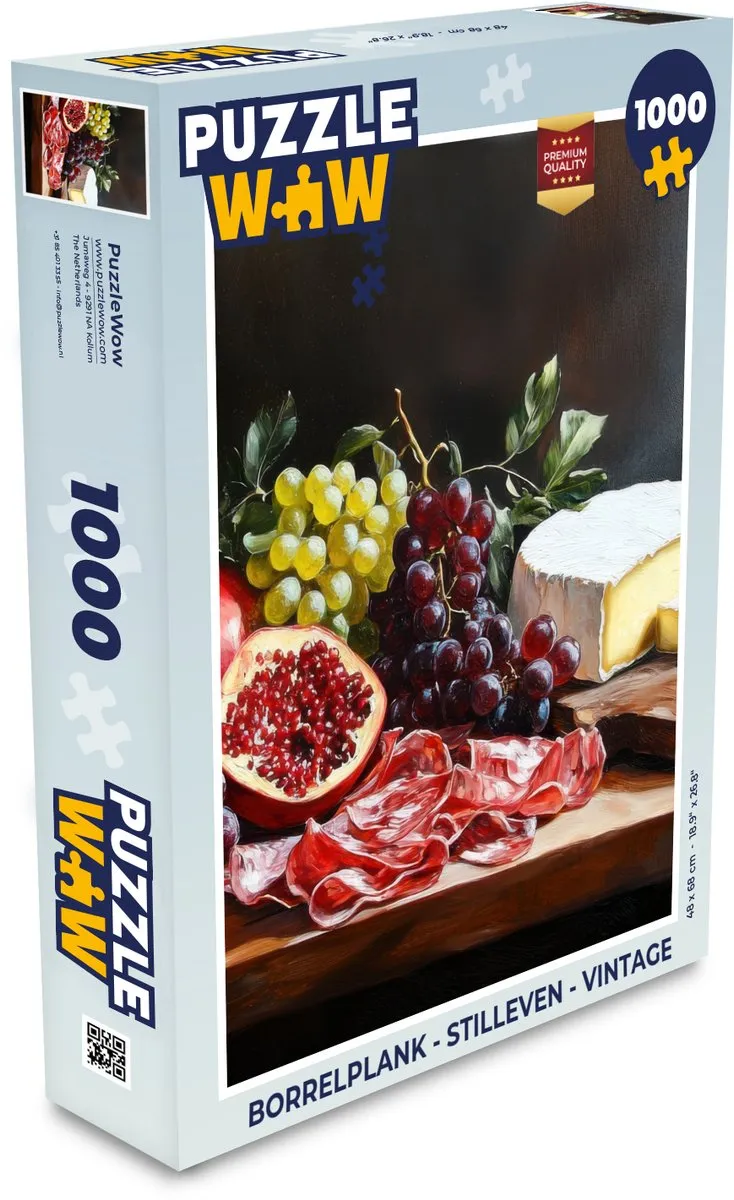 PuzzleWow Stilleven Vintage Legpuzzel 1000 Stuks - Fruitplank