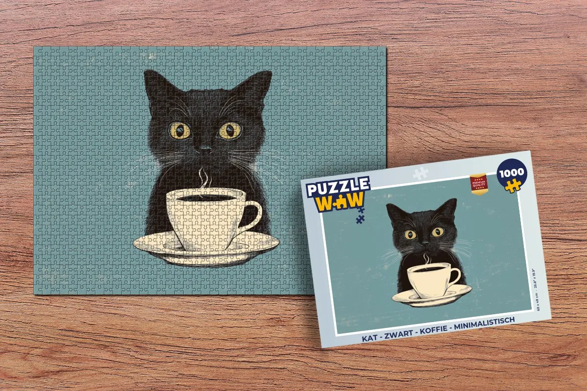 PuzzleWow Minimalistische Kat Puzzel 1000 Stuks - Zwart/Koffie