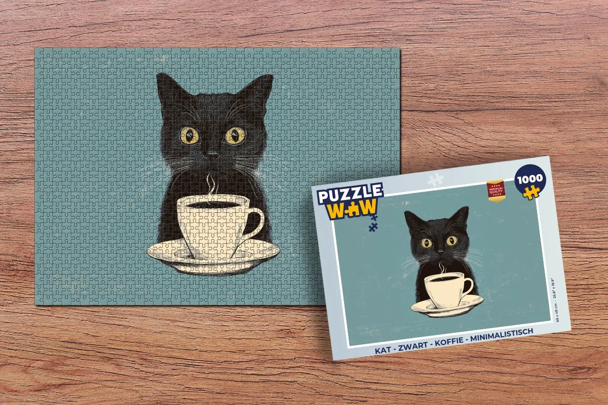 PuzzleWow Minimalistische Kat Puzzel 1000 Stuks - Zwart/Koffie