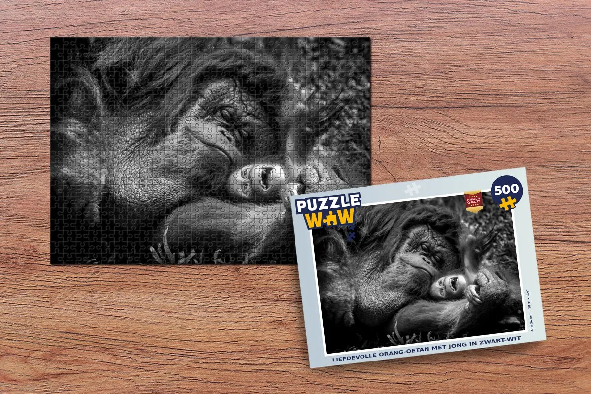 PuzzleWow Legpuzzel Liefdevolle Orang-oetan 500 Stuks - Multicolor