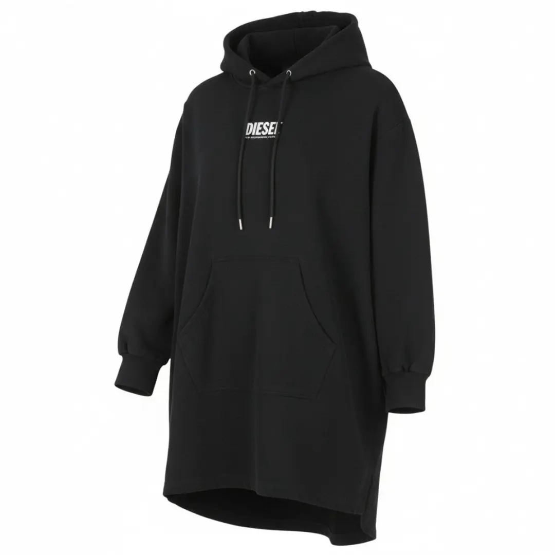 Diesel D-ilse-klein logo damesjurk zwarte hoodie Kangoeroe oversized Rrp160