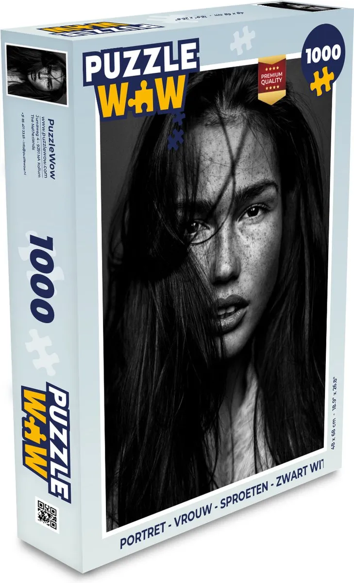 PuzzleWow Portret Vrouw Sproeten Legpuzzel 1000 Stuks - Multicolor