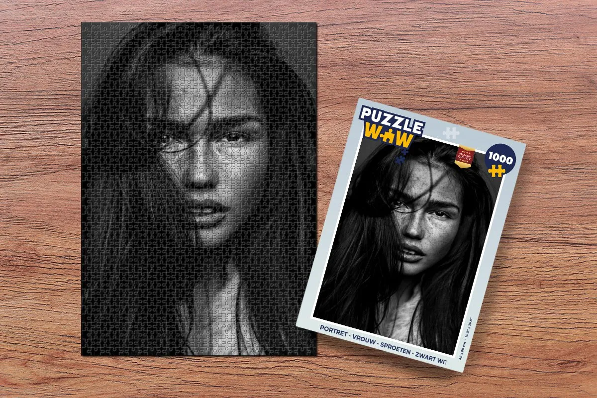 PuzzleWow Portret Vrouw Sproeten Legpuzzel 1000 Stuks - Multicolor
