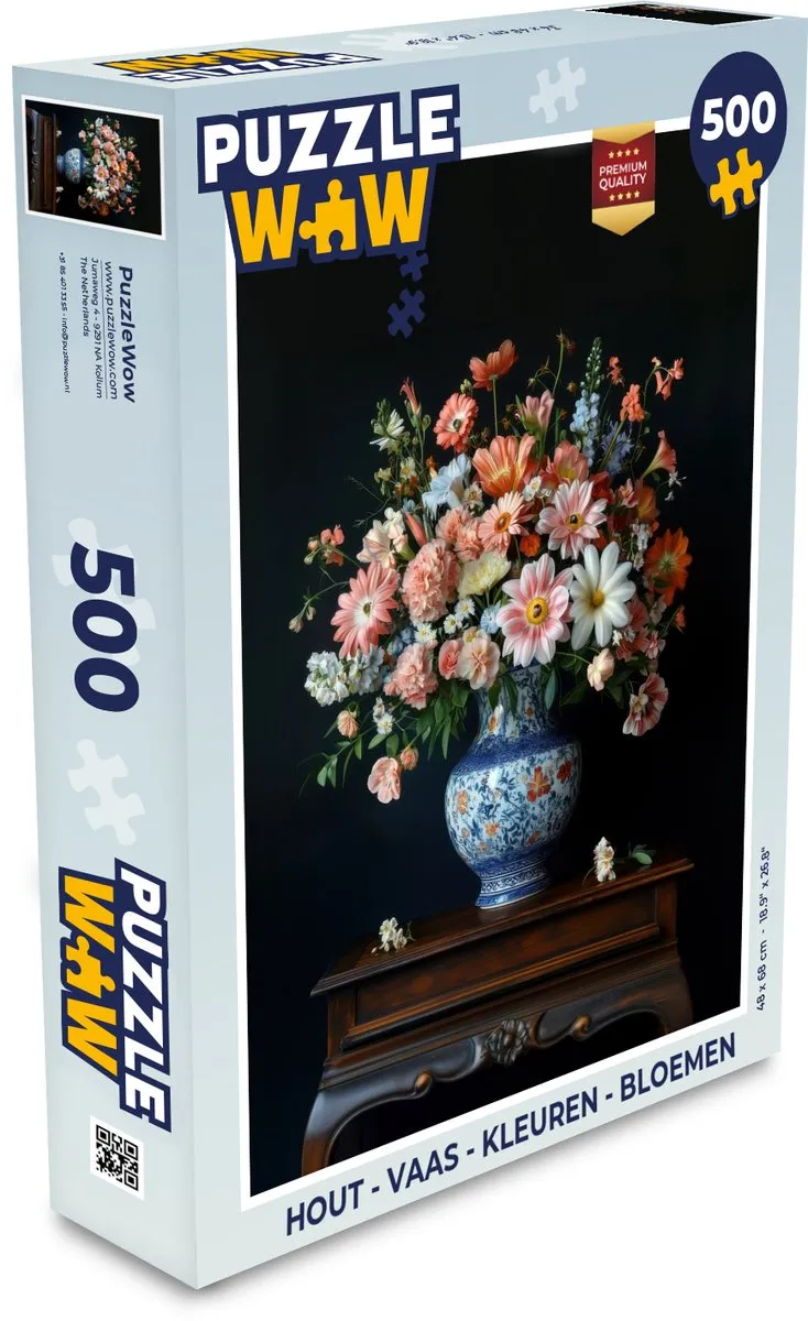 PuzzleWow Vaas Bloemen Puzzel 500 Stuks - Roze