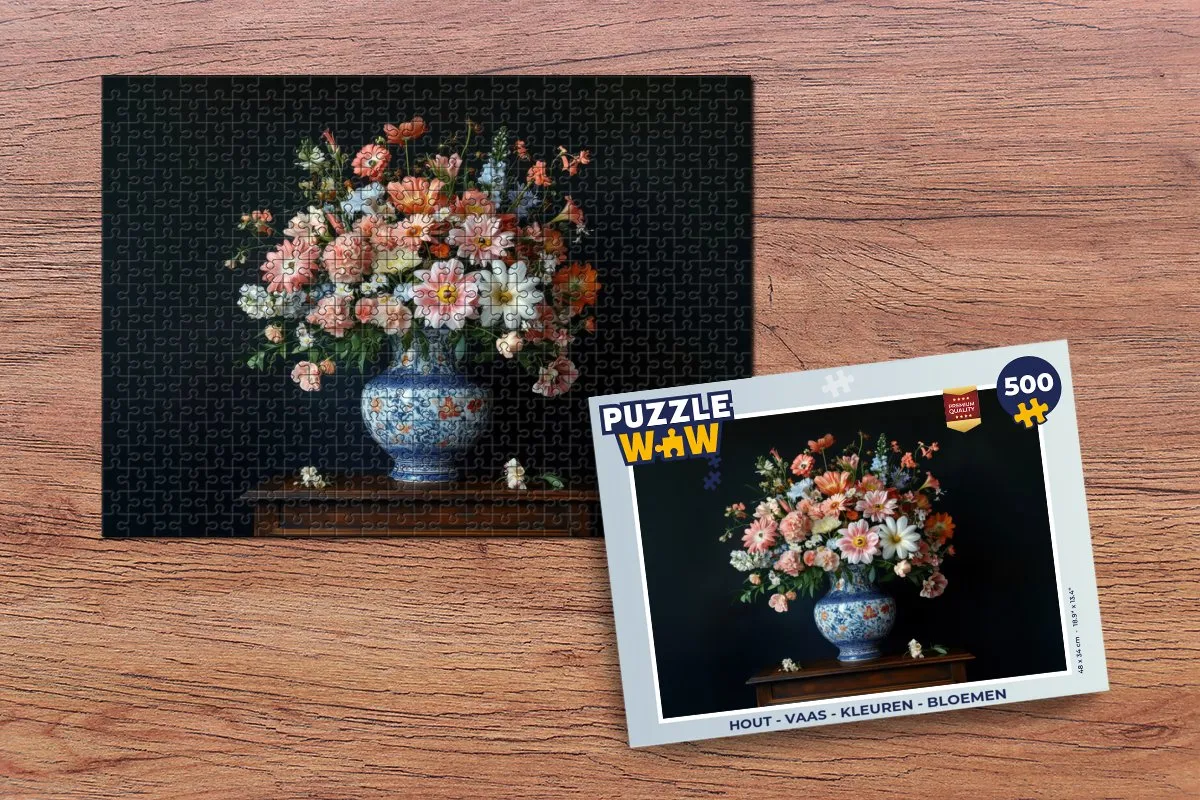 PuzzleWow Vaas Bloemen Puzzel 500 Stuks - Roze