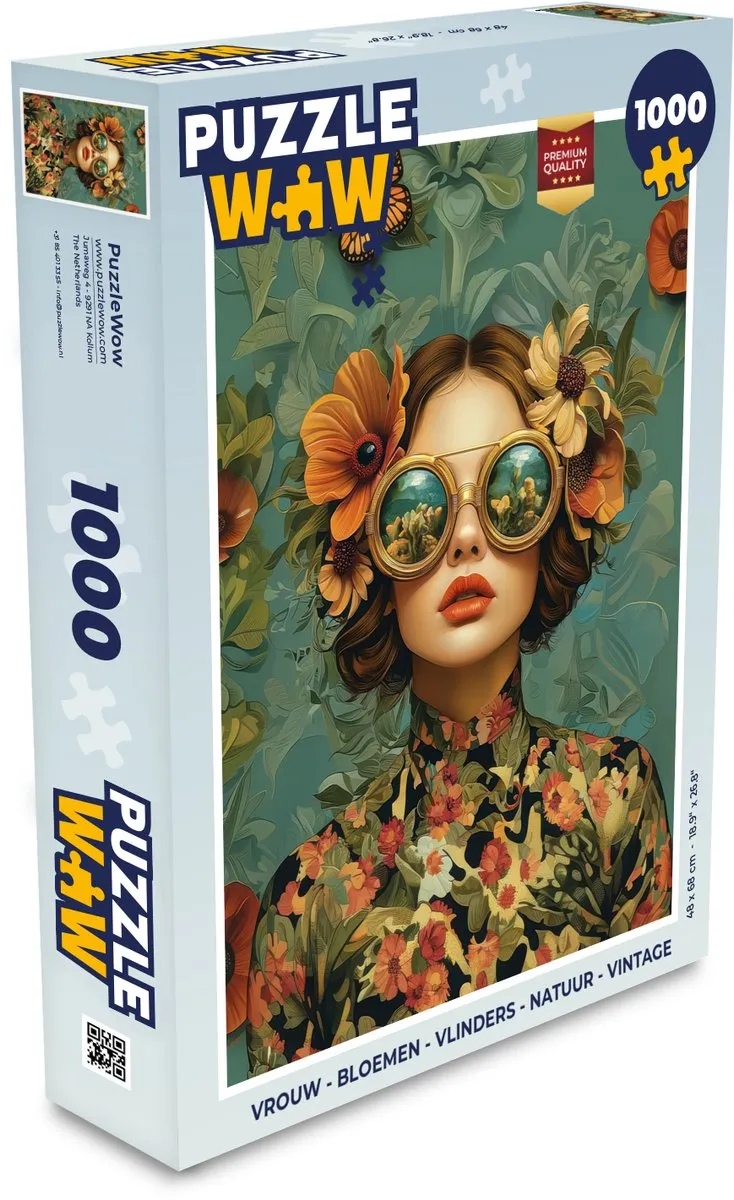 PuzzleWow Vrouw Bloemen Vlinders Natuur Legpuzzel 1000 Stuks - Multi