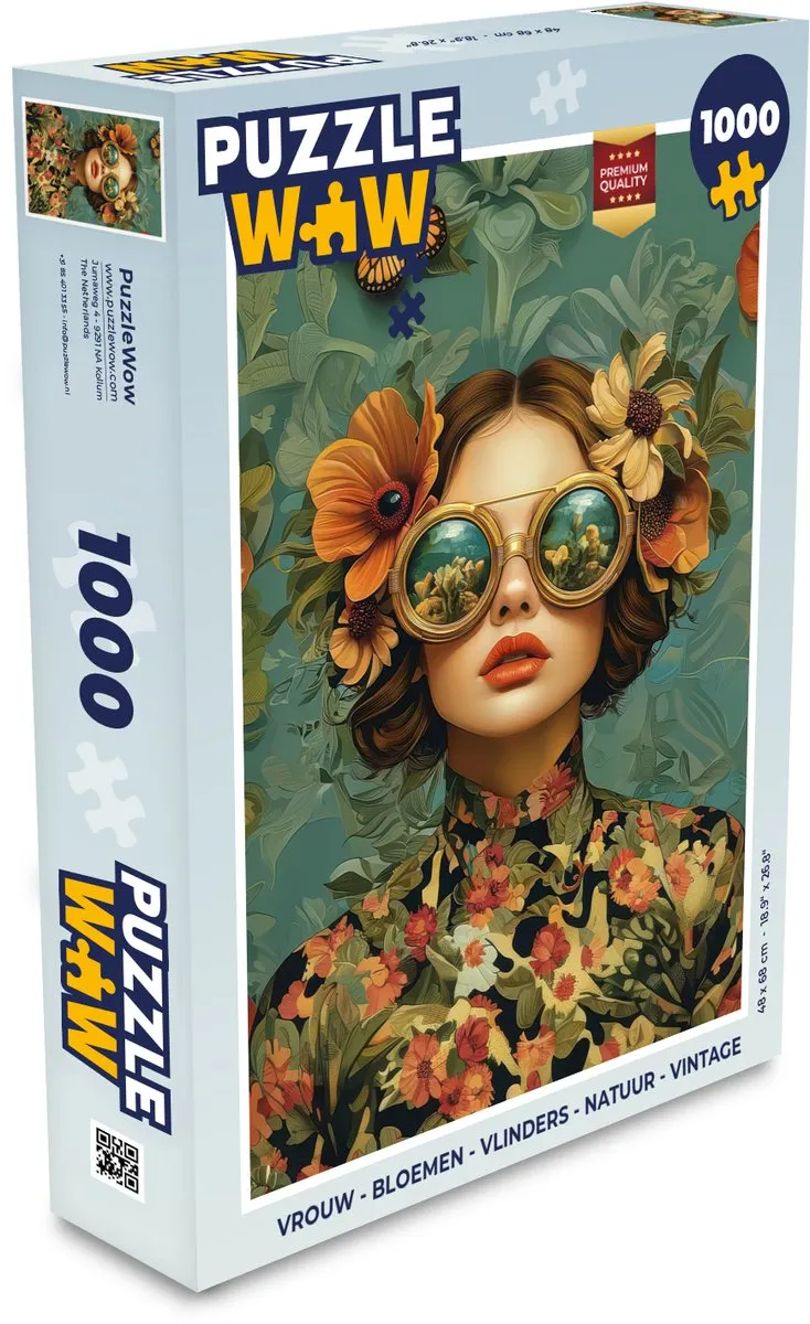 PuzzleWow Vrouw Bloemen Vlinders Natuur Legpuzzel 1000 Stuks