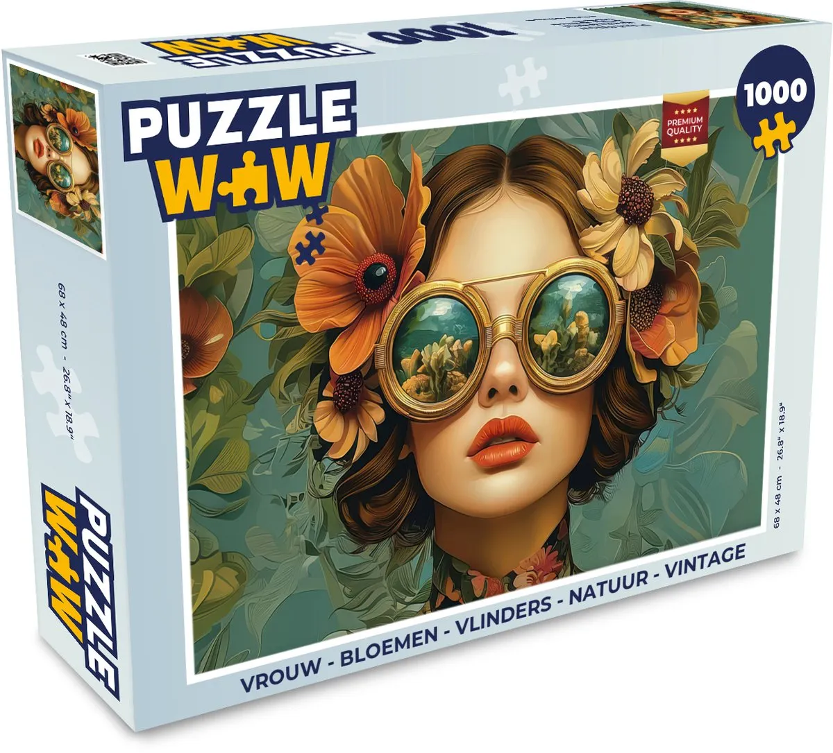 PuzzleWow Vrouw Bloemen Vlinders Natuur Legpuzzel 1000 Stuks - Multi