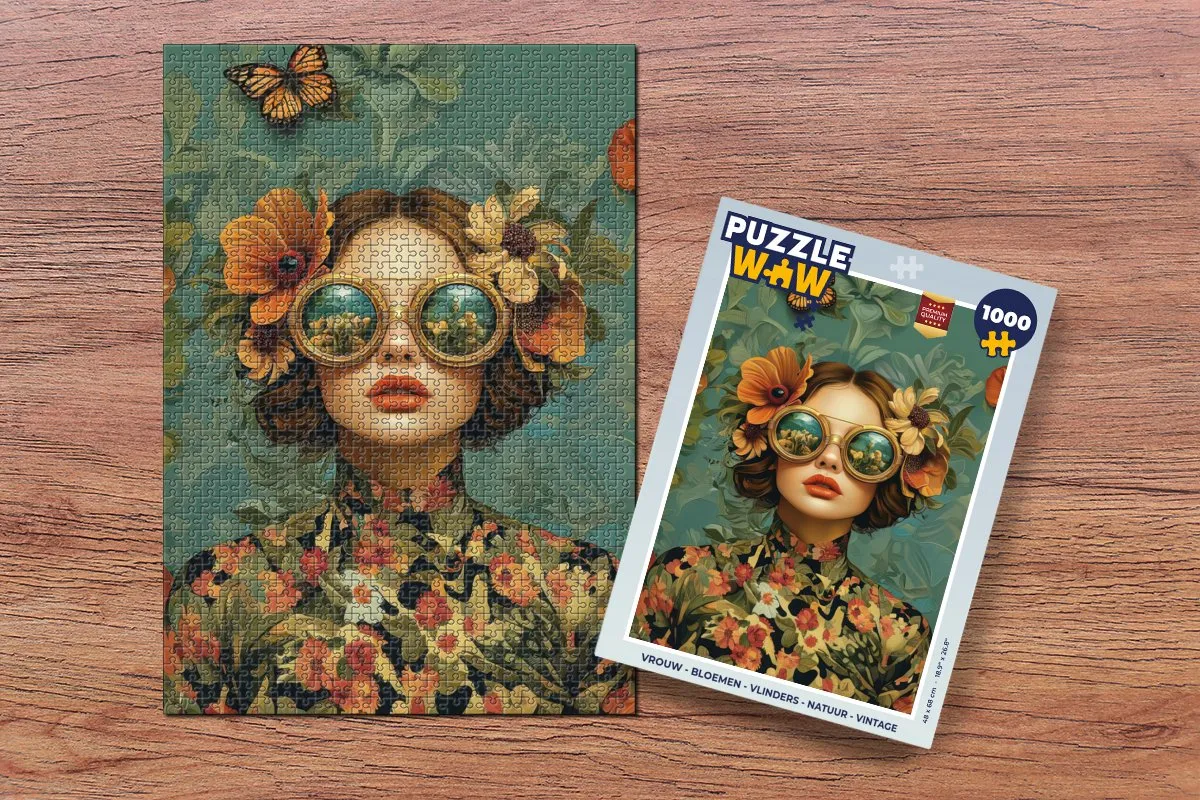 PuzzleWow Vrouw Bloemen Vlinders Natuur Legpuzzel 1000 Stuks - Multi