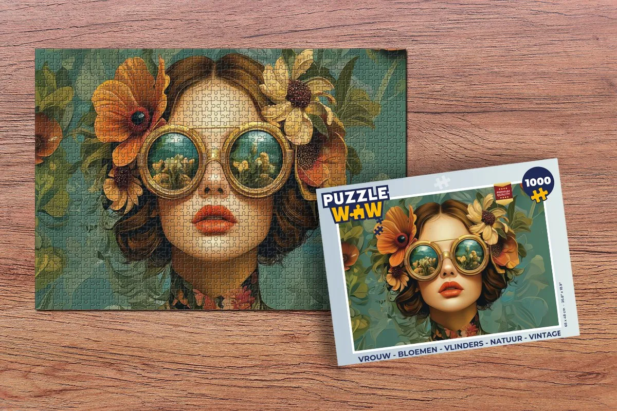 PuzzleWow Vrouw Bloemen Vlinders Natuur Legpuzzel 1000 Stuks - Multi