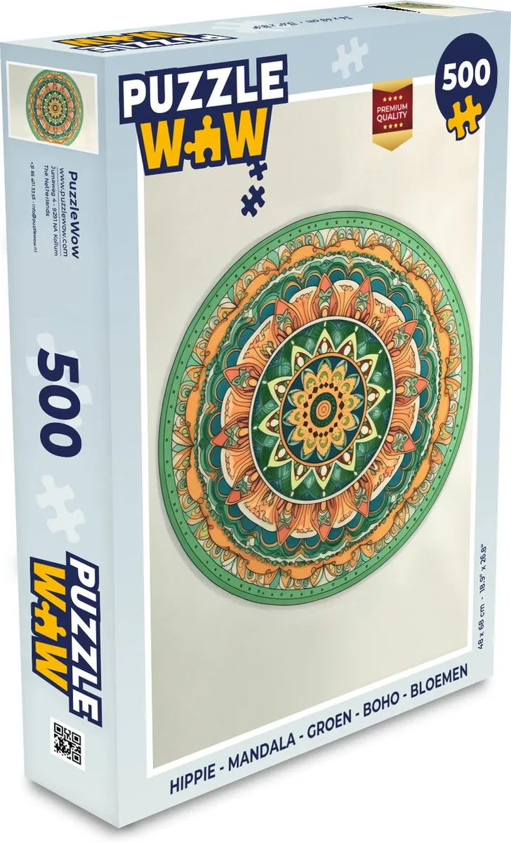 PuzzleWow Hippie Mandala Legpuzzel 500 Stuks - Multicolor