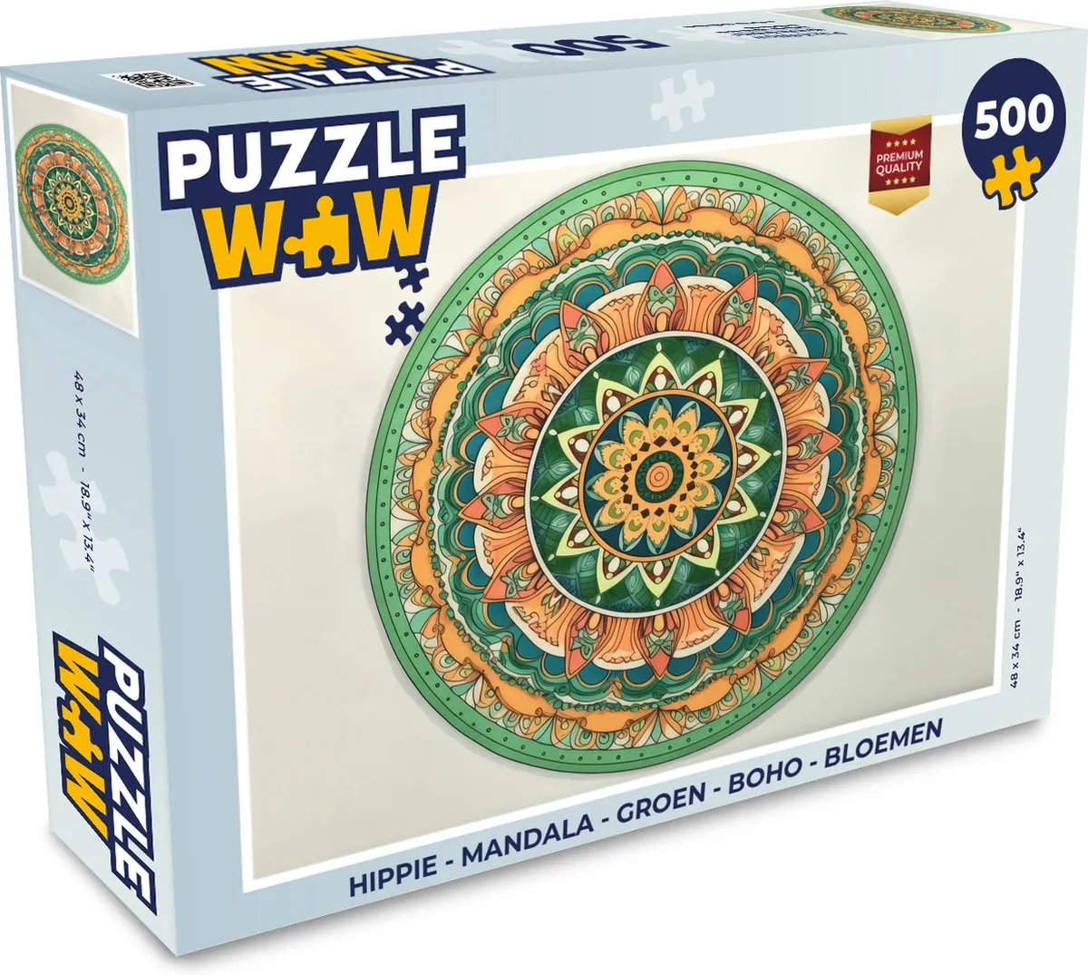 PuzzleWow Hippie Mandala Legpuzzel 500 Stuks - Multicolor
