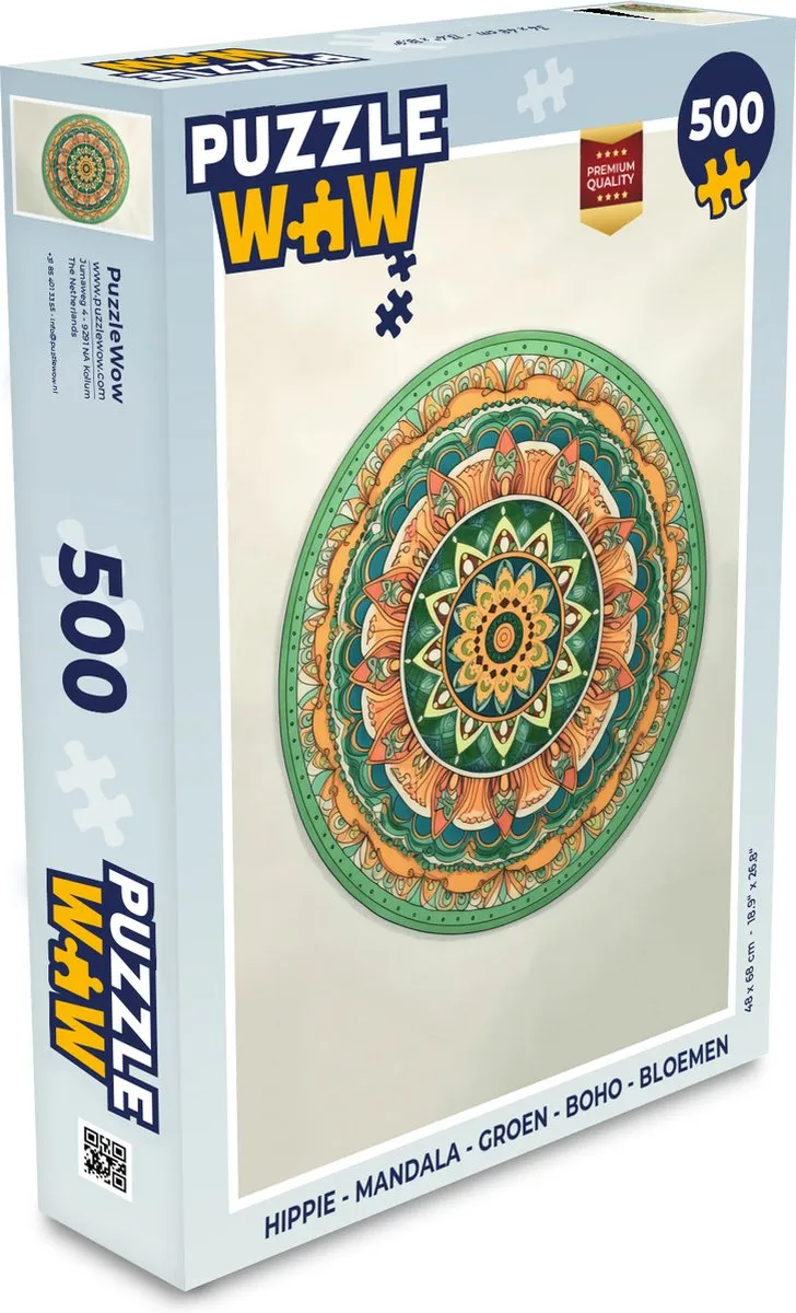 PuzzleWow Hippie Mandala Legpuzzel 500 Stuks - Multicolor