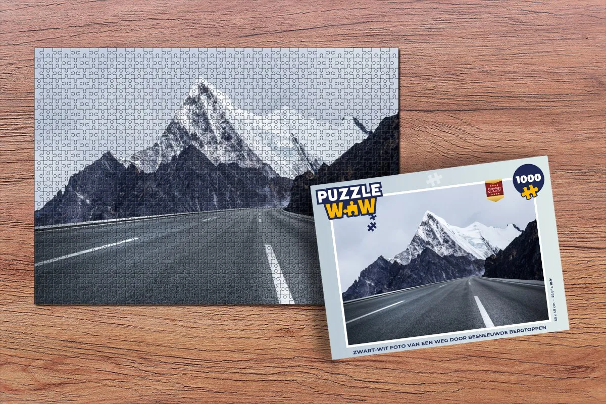 PuzzleWow Legpuzzel 1000 Stuks - Weg door besneeuwde bergtoppen - Multicolor