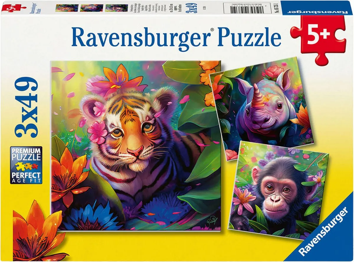 Ravensburger Jungle Babies Puzzel - 147 Stuks - 3 Puzzels