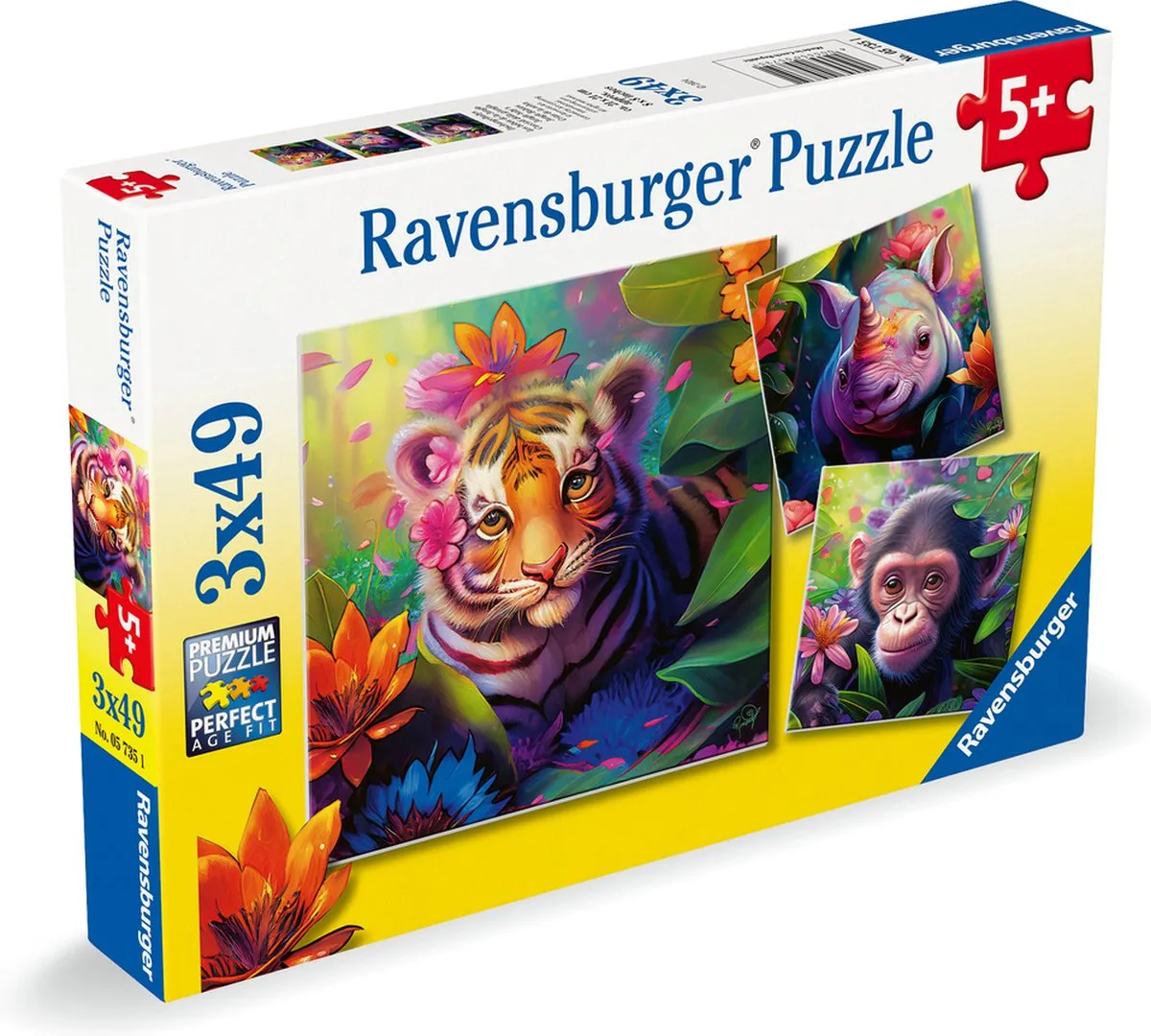 Ravensburger Jungle Babies Puzzel - 147 Stuks - 3 Puzzels
