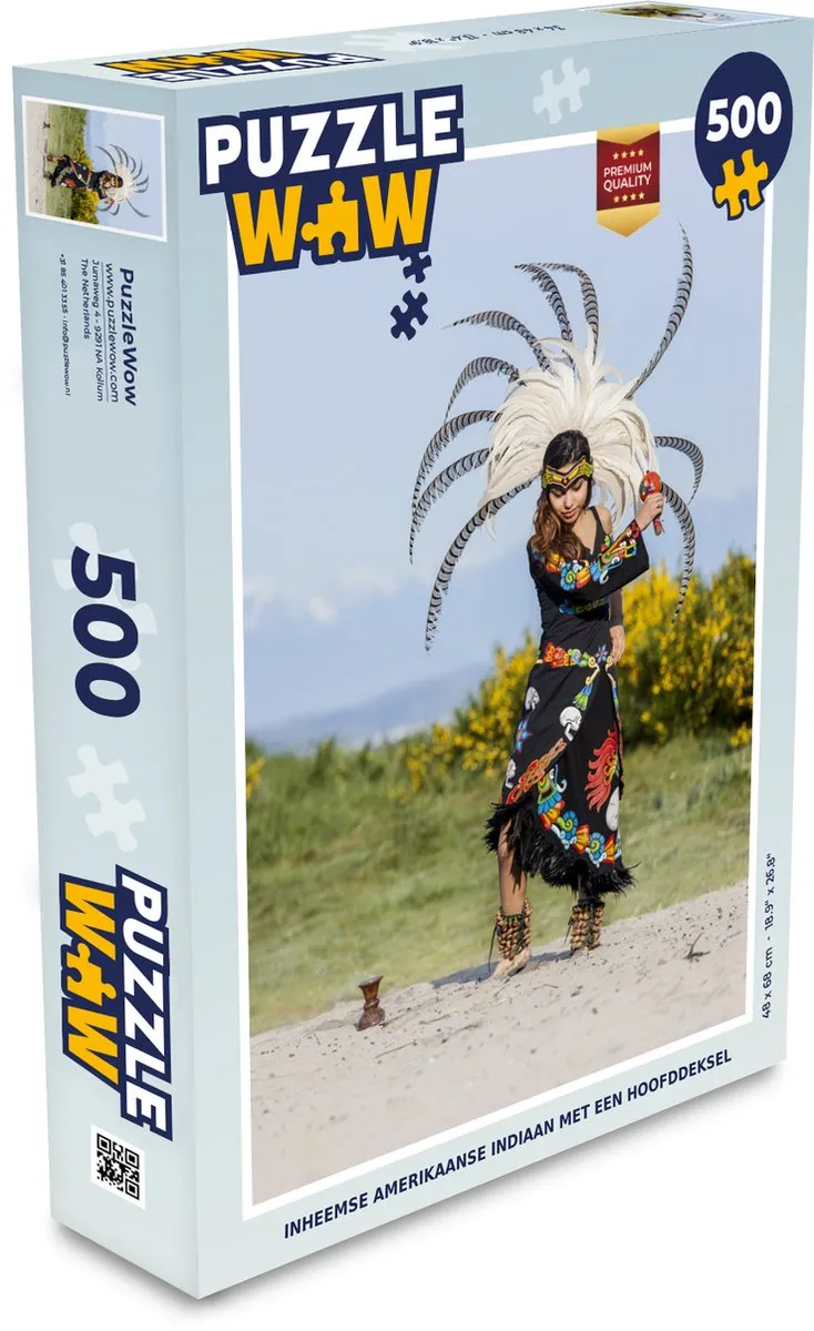 PuzzleWow Legpuzzel Inheemse Amerikaan met hoofddeksel 500 Stuks