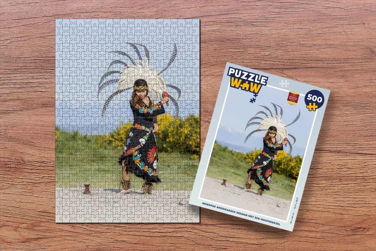 PuzzleWow Legpuzzel Inheemse Amerikaan met hoofddeksel 500 Stuks - Multicolor