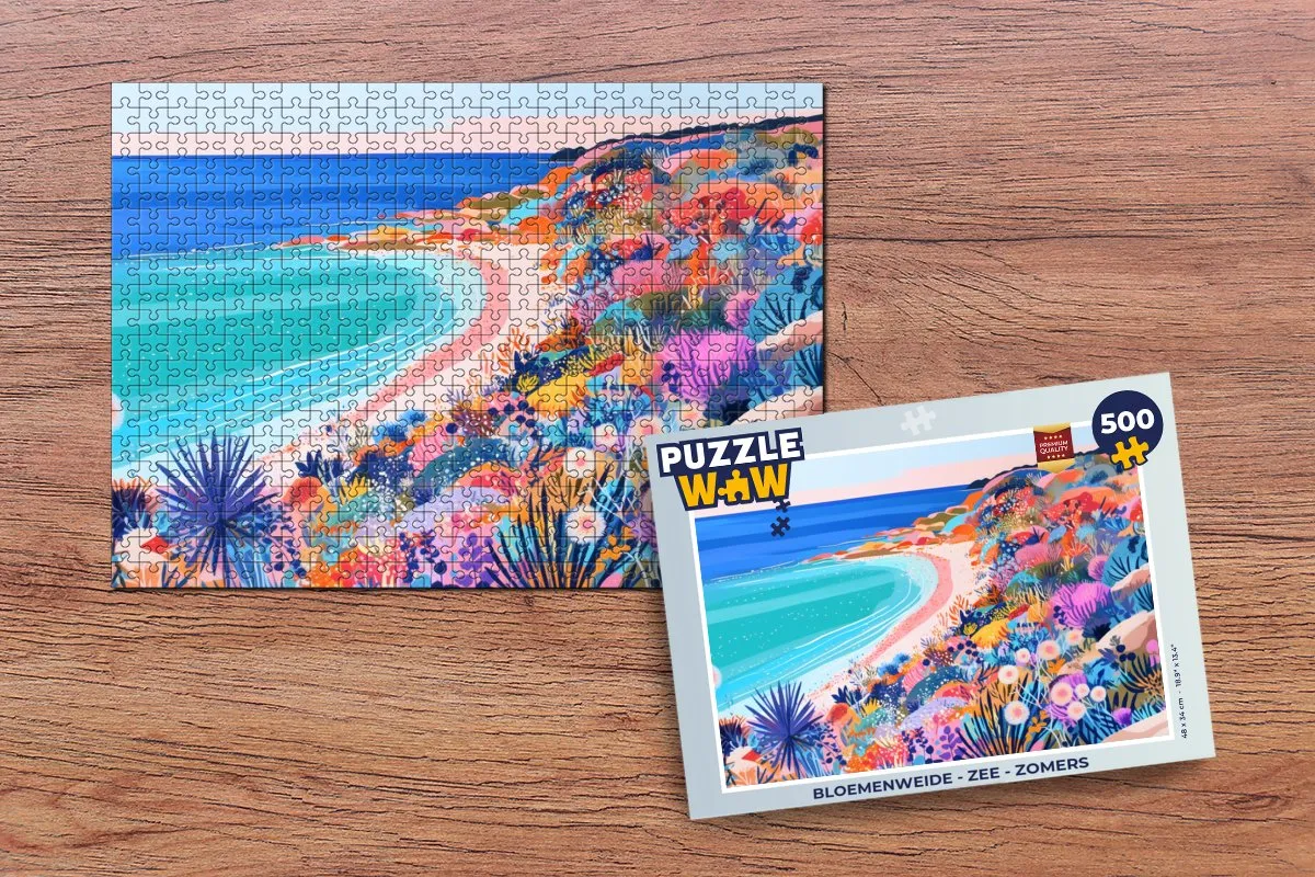 PuzzleWow Bloemenweide Zee Zomers Legpuzzel 500 Stuks - Strand/Zee/Bloemen
