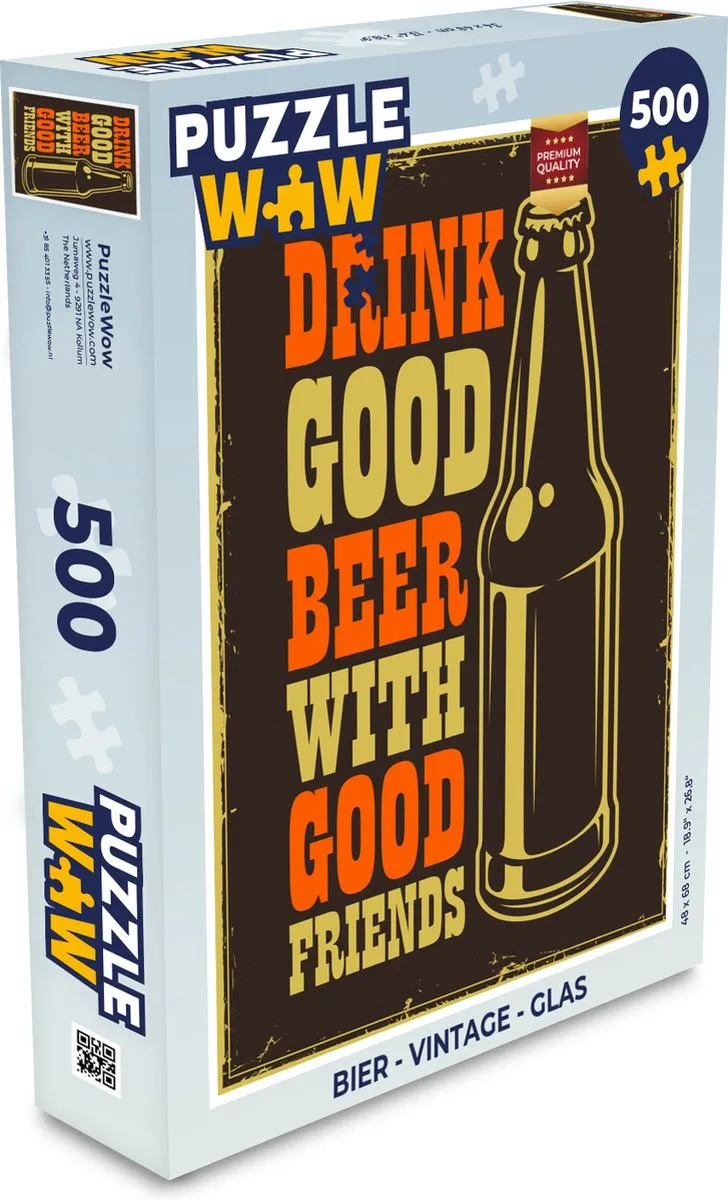 PuzzleWow Vintage 'Drink good beer with good friends' Legpuzzel 500 Stuks