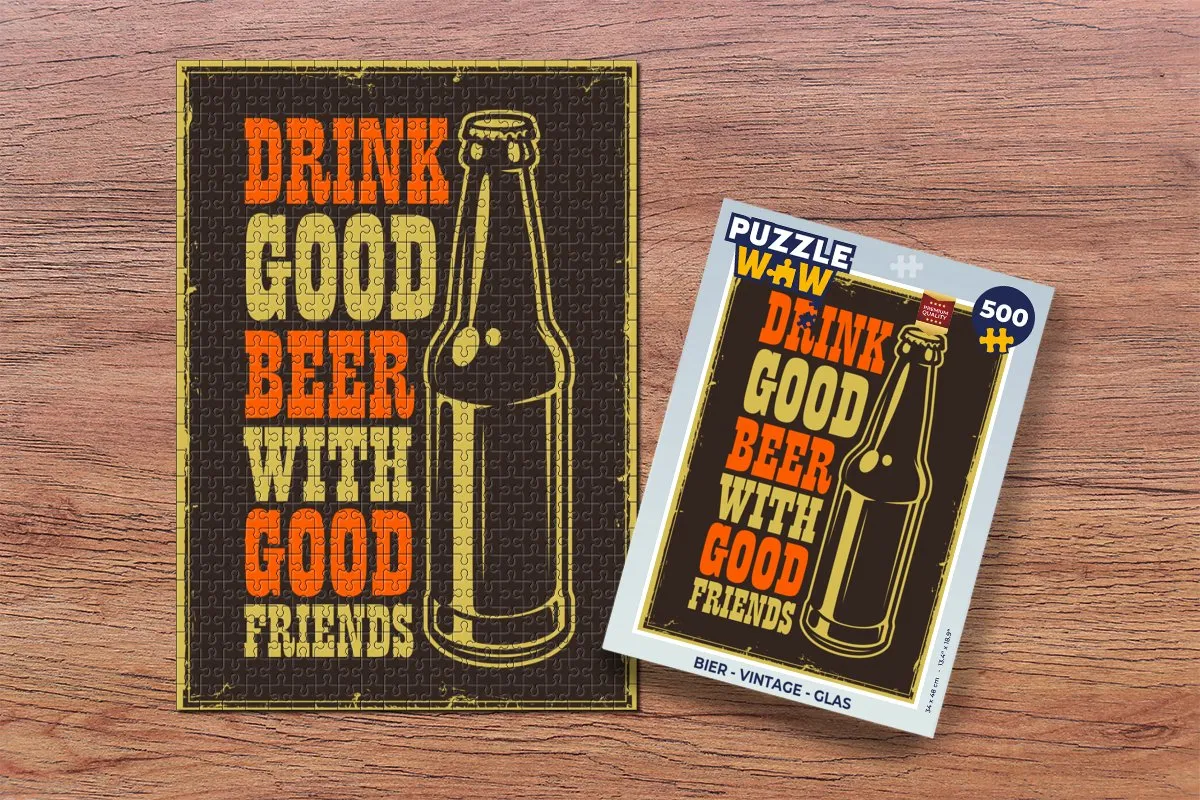 PuzzleWow Vintage 'Drink good beer with good friends' Legpuzzel 500 Stuks - Multicolor