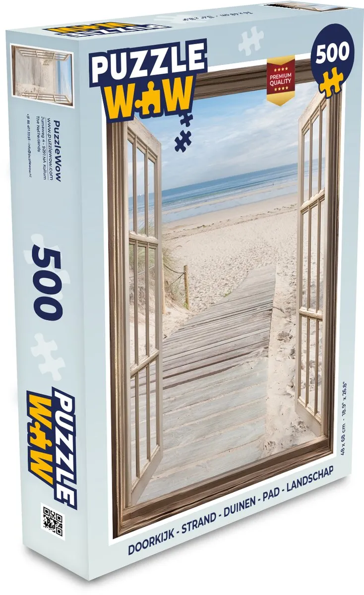 PuzzleWow Strand Doorkijk Legpuzzel 500 Stuks - Blauw/Beige
