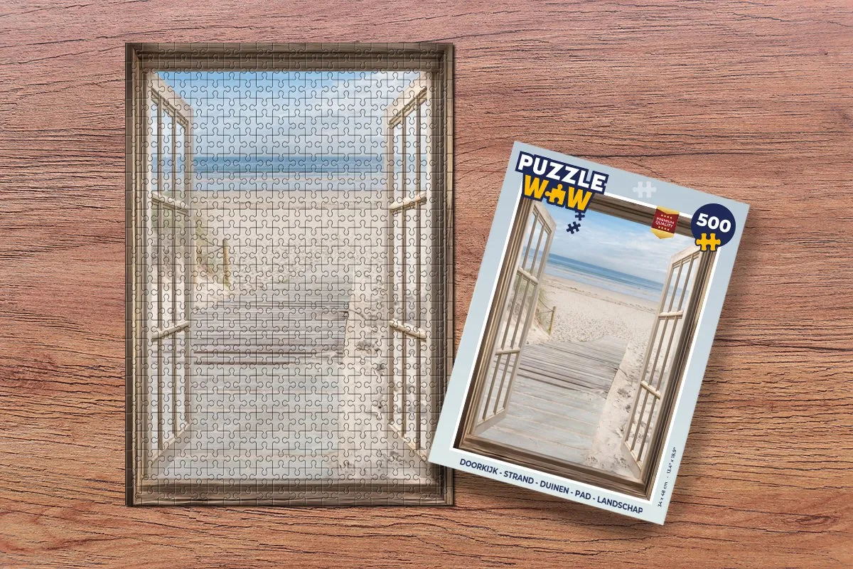 PuzzleWow Strand Doorkijk Legpuzzel 500 Stuks - Blauw/Beige