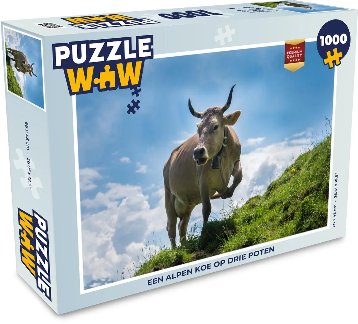 PuzzleWow Legpuzzel Koe - Gras - Alpen 1000 Stuks - Multicolor