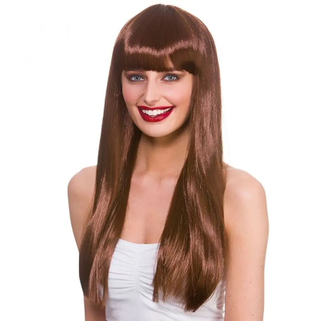 Bruine pruik Fantasy lang haar met pony