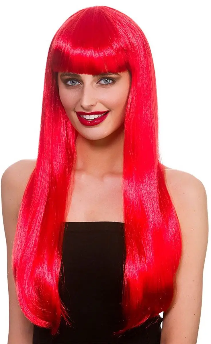 Rode pruik Fantasy lang haar met pony
