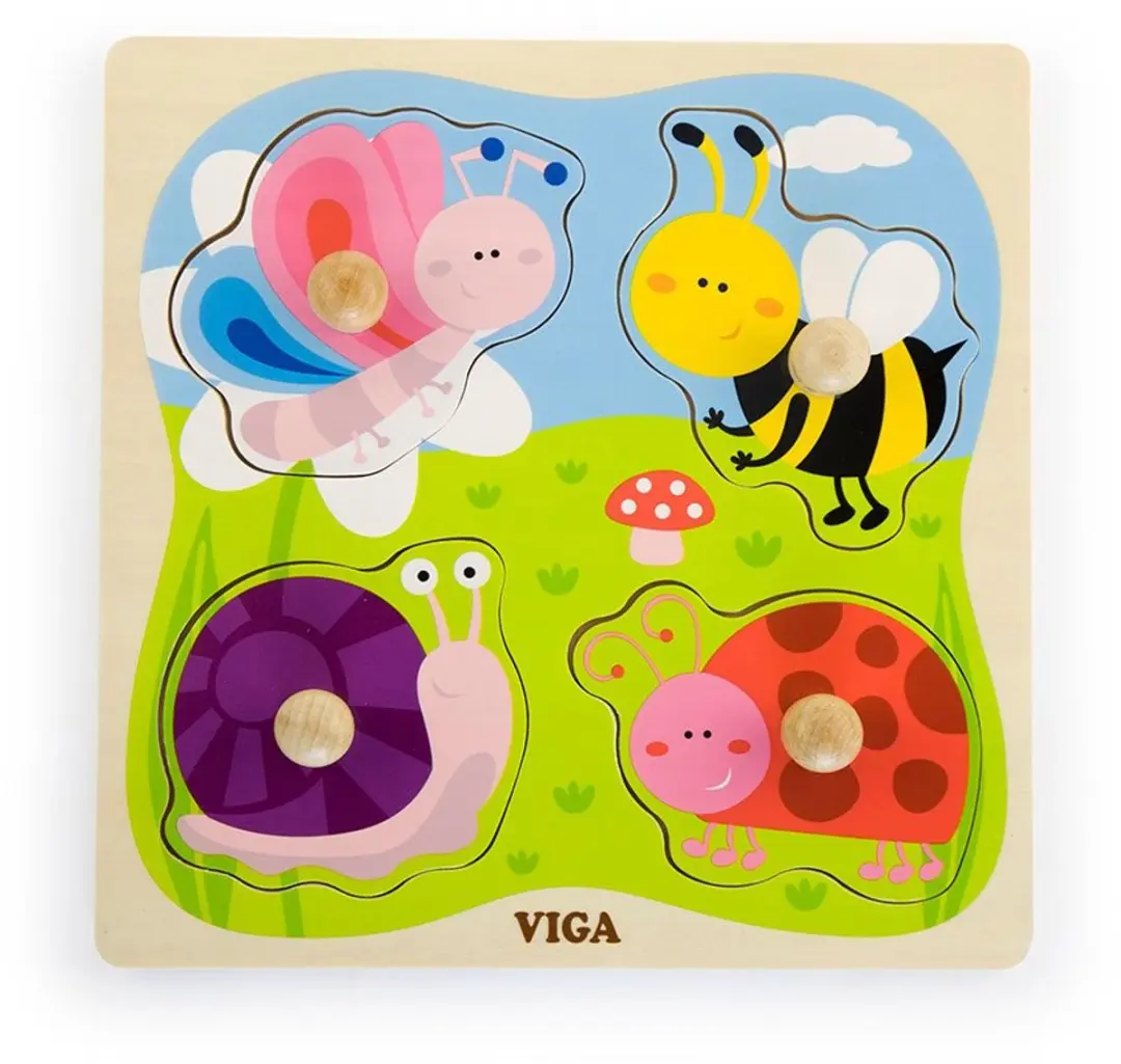 Viga Toys Vormenpuzzel Insecten Junior 4 Stuks - Multicolor
