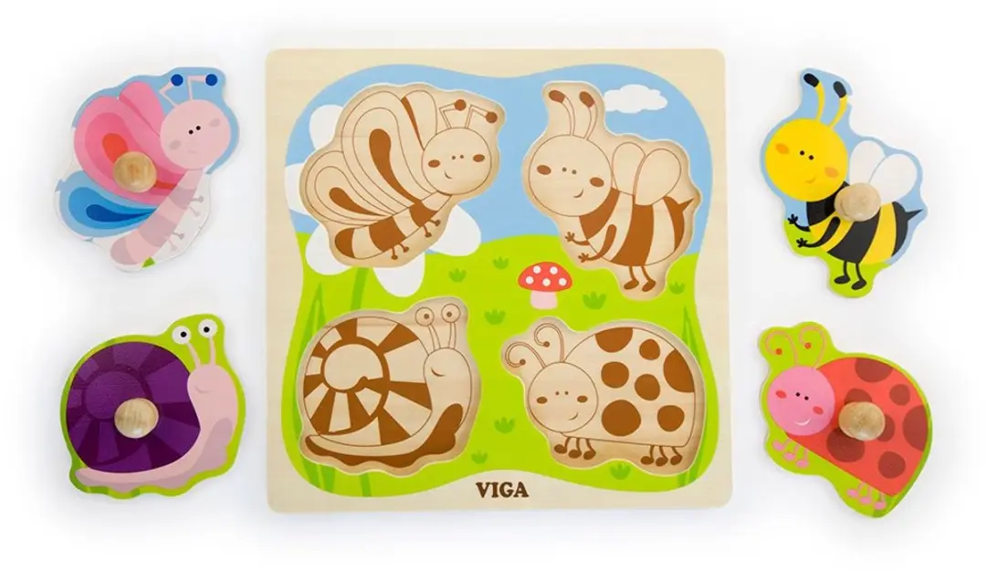 Viga Toys Vormenpuzzel Insecten Junior 4 Stuks - Multicolor