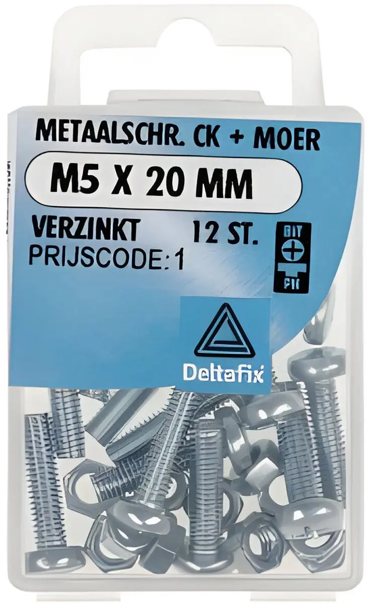 M.schroef moer ck m5x20mm 12st Deltafix
