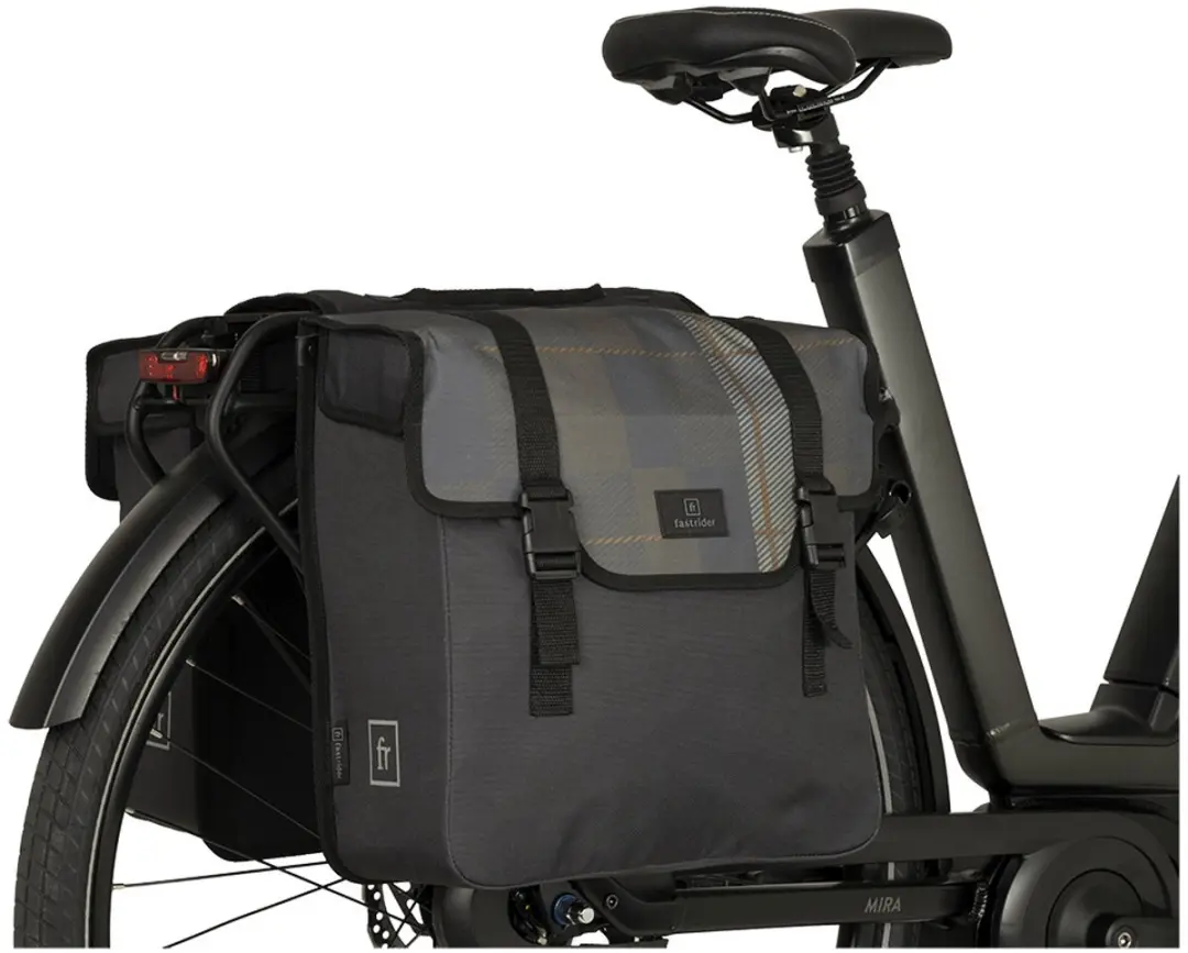 FastRider Dex Dubbele Fietstas Basics Geruit - 36L - Antraciet - afbeelding 3 van 6