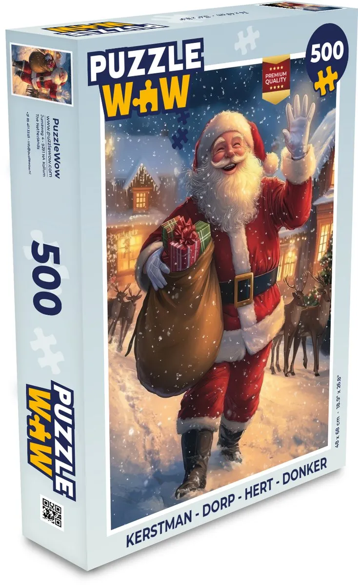 PuzzleWow Kerstman Dorp Hert Puzzle 1000 Stuks - Donker