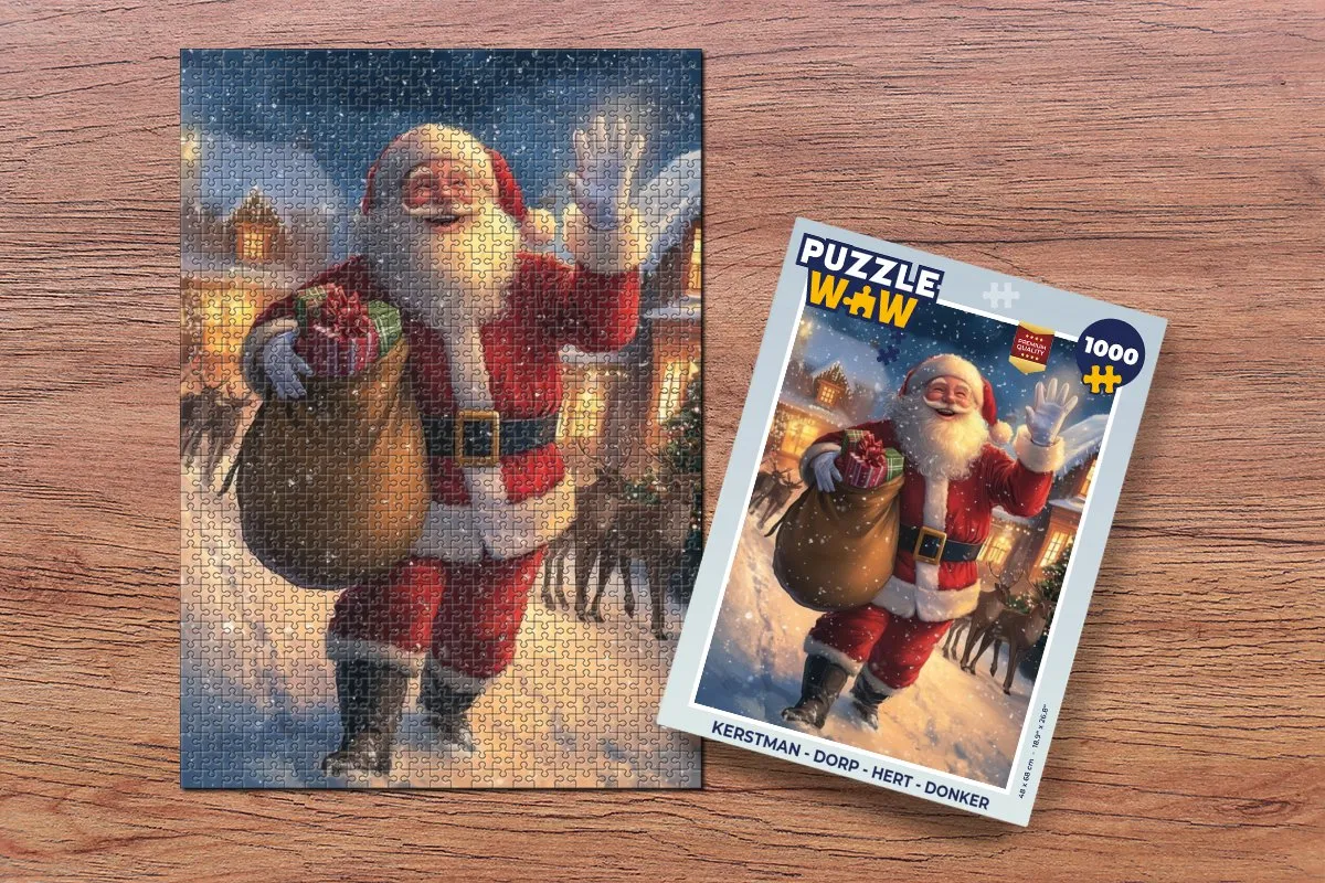 PuzzleWow Kerstman Dorp Hert Puzzle 1000 Stuks - Donker