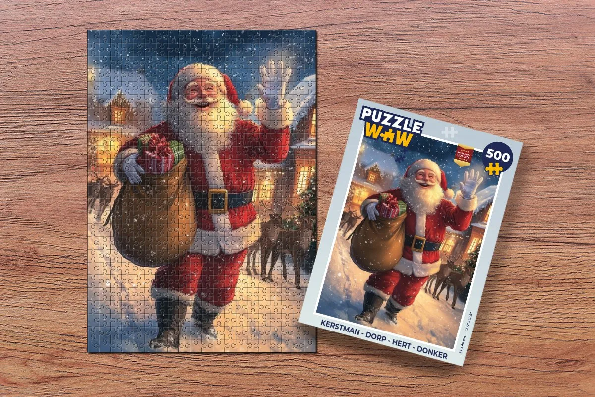 PuzzleWow Kerstman Dorp Hert Puzzle 1000 Stuks - Donker