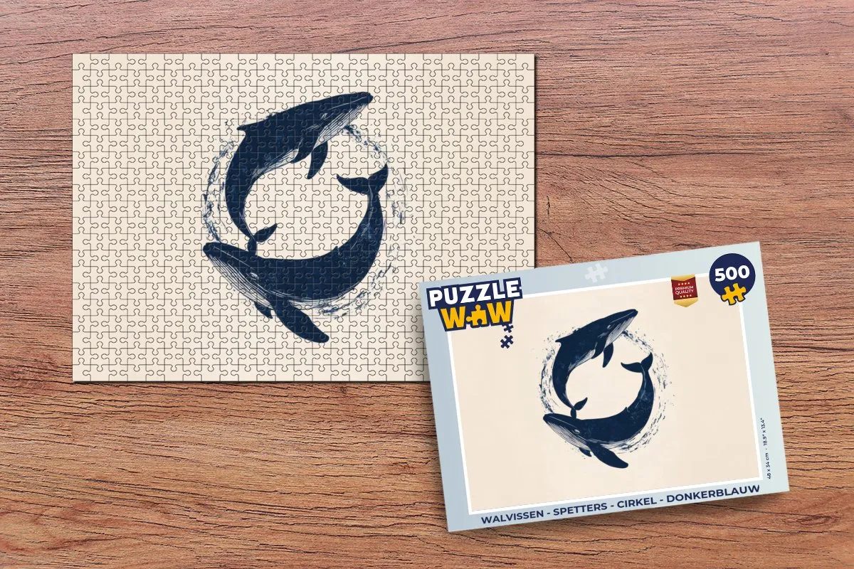 PuzzleWow Walvissen - Spetters Legpuzzel 500 Stuks - Donkerblauw